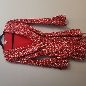 Red print mini wrap dress